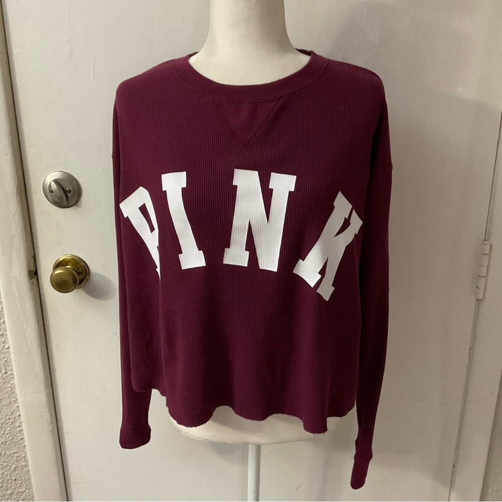PINK Victoria Secret Long Sleeve Crewneck Cropped Thermal Boxy T-Shirt Casual S